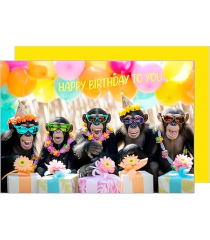 Amazon.com : CENTRAL 23 Kids Birthday Card - Floral Monkey