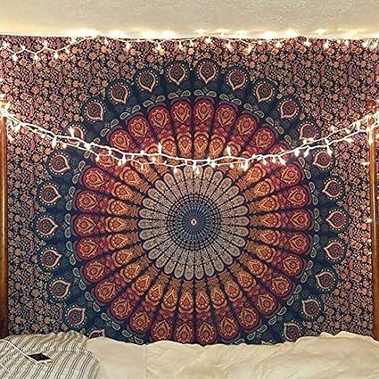 Tapestry Queen Gift Hippie Tapestries Mandala Bohemian Psychedelic Intricate Indian Wall Hanging Bedding Bedspread Amazon Co Uk Kitchen Home