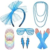 80s Costume Accessories Set Lace Headband Earrings Fishnet Gloves Necklace Bracelet Glasses The 80's Party Costume Set
