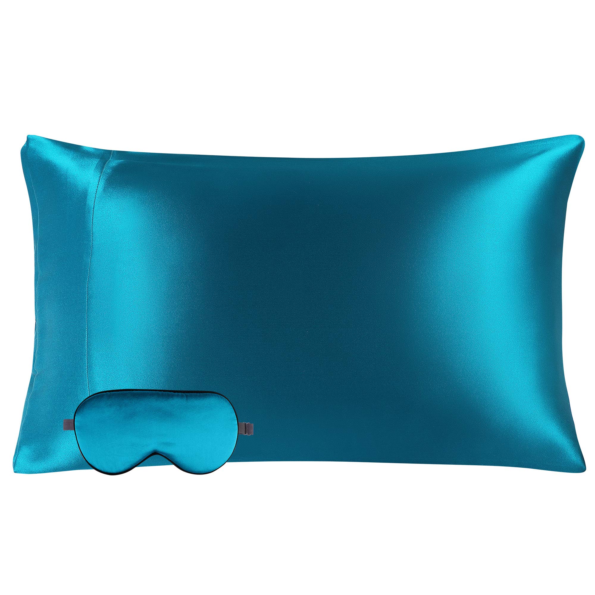 PiccoCasa Mulberry Silk Pillowcase for Hair and Skin, Both Sides 350TC 19 Momme Pure Silk, Silk Pillow Case with Envelope Closure Give A Silk Eye Cover, 1Pc Peacock Blue King(51x91cm)