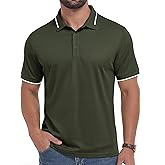 Cotrasen Mens Polo Shirts Jacquard Golf Shirt Short Sleeve Casual Athletic Contrast Collar T-Shirts