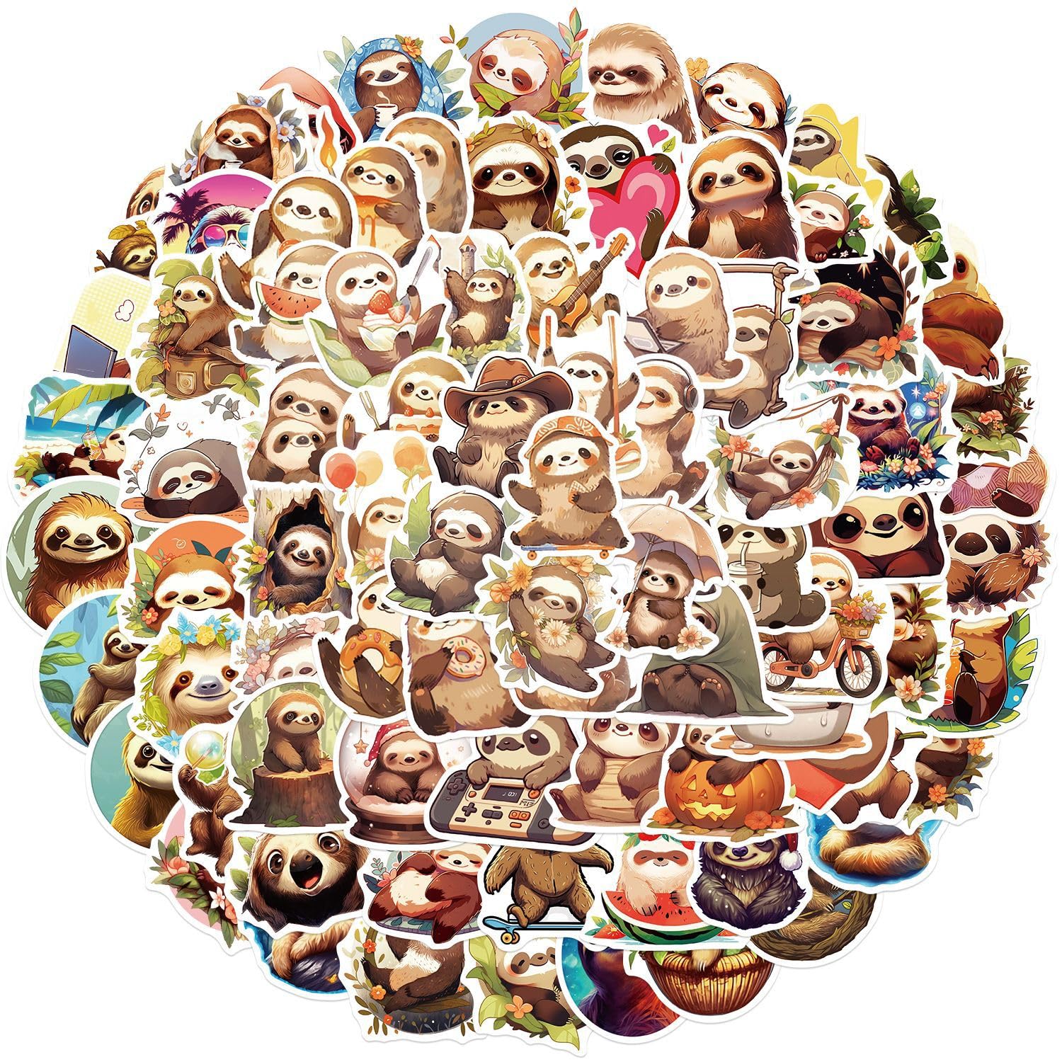 100 Pcs Sloth Stickers for Kids Teens Adults Boys Girls Gift,Stickers Pack for Laptop,Skateboard,Luggage,Car,Bike, Cup,Computer,Water Bottle Decor,Sloth Vinyl Waterproof Sticker Decals — image 1