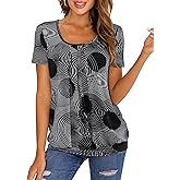 DJT Women's Short Sleeve Summer Tops Scoop Neck Pleated Front Casual Tee T Shirt