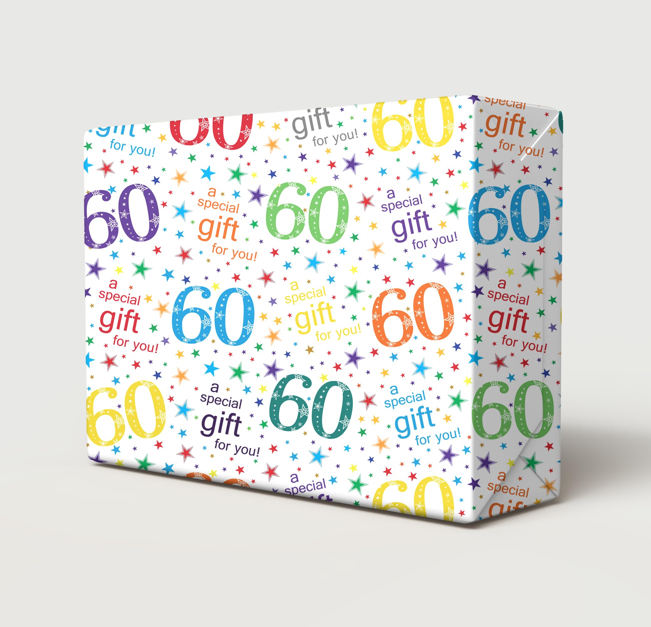 4 Sheets + 4 Gift Tags 60th Birthday White Multi Colour Wrapping Paper Age 60 Birthday Gift Wrap Paper Male/Female/Unisex White & Multi Colour (PA)