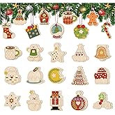 60 Pcs Wooden Christmas Ornaments, 30 Styles DIY Unfinished Wood Crafts, Predrilled Natural Wood Slices Christmas Ornament Ki
