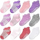 CozyWay Baby & Toddler Socks with Grippers Non Slip Ankle Grip Socks For Boys and Girls - Comfy Soft Cotton - 12 Pack