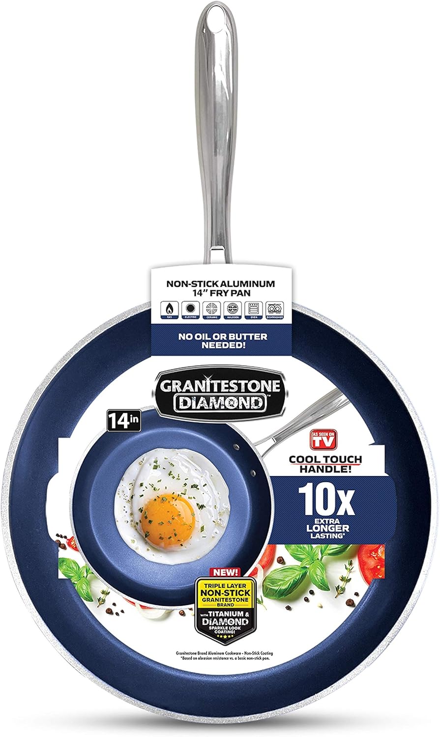 Granite Stone Diamond Cookware Set Granite Stone, 14" Family Pan, Blue: Kitchen & Dining
