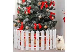 DIOVPLX Christmas Tree Fence Barrier for Cats&Dogs - 28pcs Picket Fences Xmas Decorations, 16.5" Extra Tall Xmas Tree Gate Guard Protector for Pets Toddlers Baby Kids, White Decorative Fences for Home Party