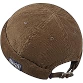 Clakllie Unisex Brimless Sailor Cap Leon Fisherman Hat Rolled Cuff Vintage Landlord Hat Corduroy Skull Docker Beanie Cap