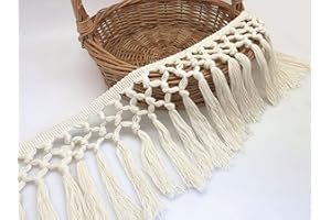 FQTANJU 3 Yards 14cm Wide Tassel Trim, Cotton Tassel Fringe Boho Macrame Tassel Ribbon for Sewing Accessories DIY Crafts and Home Decoration(Beige)