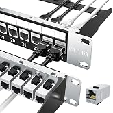 Jadaol [UL Listed] 24 Port Patch Panel Rackmount or Wall Mount 19-Inch 1U | Cat 6A Network Panel Preloaded with 24 Keystone Couplers plus 1 Spare, 10Gbps Ethernet Panel with Cable Management &amp; Back Bar