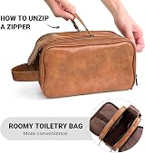 Elviros Water-Resistant PU Leather Toiletry Bag Men Large Travel Dopp Kit Brown view 5
