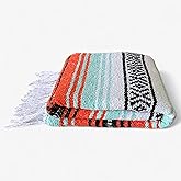 Authentic Handwoven Mexican Blanket, Falsa Serape - Soft & Durable - Vibrant Beach, Picnic, Yoga & Camping Mat - Traditional Boho Throw - Outdoor Blanket 70"x50" (Sunset)