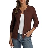 QUALFORT Womens Cable Knit Cardigan Sweaters Long Sleeve Lightweight Crewneck Button Up Sweater 2026