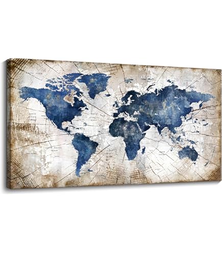 Amazon.com: Framed 'Old World Map Blue' Gallery-Wrapped Canvas