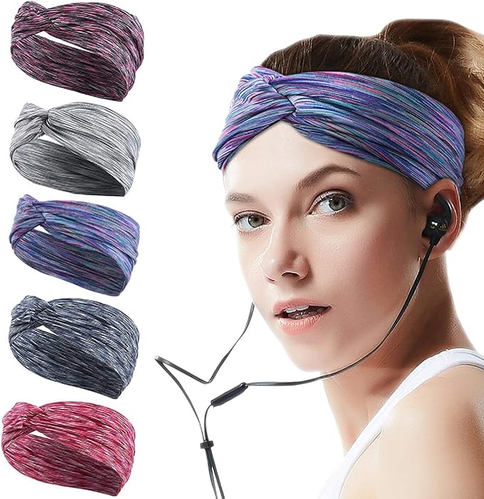 5 Pack Yoga Headband for Women Girl Wicking Athletic