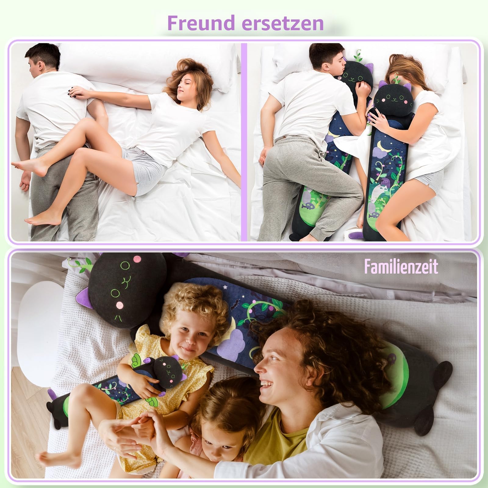 Mewaii 50CM Minzkatze Kuscheltier, Kuscheltiere Kawaii Katzen Plüschkissen, Schwarz Stofftiere Lange Katze Plüschtier Ausgestopftes Tier Spielzeug Kuschelkissen Geschenk 5