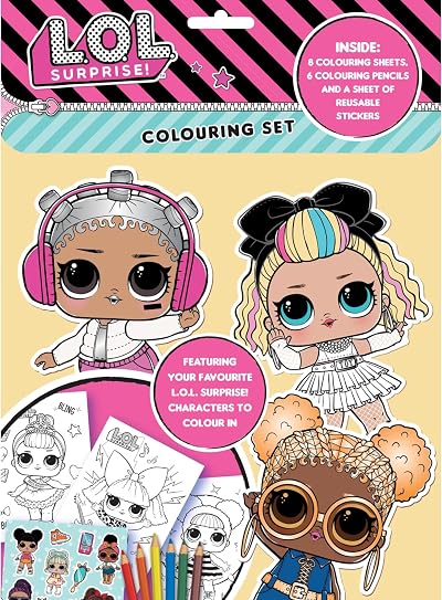 Alligator LOL Surprise Colouring Set 8 Sheets 6 Pencils Reusable Stickers Kids