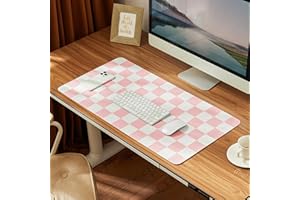 Ohocut Checkered Desk Mat, 31.5" x 15.7" Large Cute Pink Aesthetic Retro Girl Women, PU Leather Computer Laptop Desk Mat, Non-Slip Waterproof Mouse Keyboard Pad, Desk Writing Mat for Work/Home
