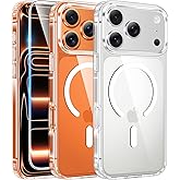FNTCASE for iPhone 17 Pro-Max Case: Clear Magnetic Phone Cases with Screen Protector Compatible with Magsafe Slim Anti Yellowing Rugged Shockproof Protective Transparent Cell Cover (A-Clear)
