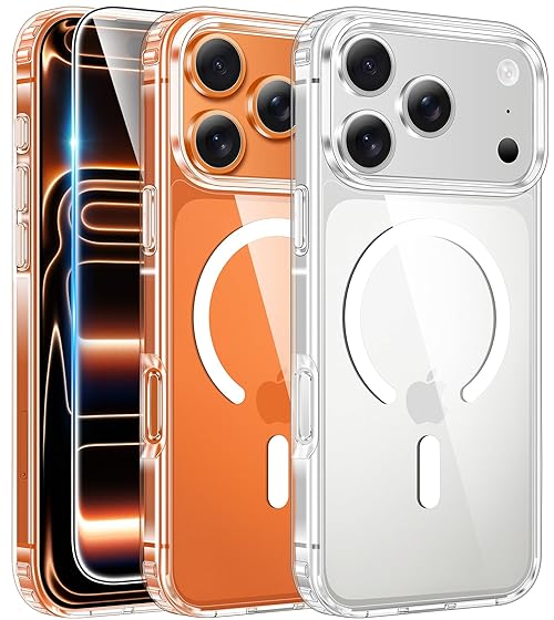 FNTCASE for iPhone 17 Pro-Max Case: Magnetic Transparent Phone Cases with Screen Protector Slim Military Grade Drop Protection Rugged Shockproof Protective Cell Phone Cover (A-Clear)