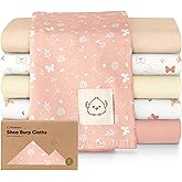 Organic Burp Cloths Baby Boy, Girl - 6-Pack Large 100% Cotton Burping Cloths for Babies, Spit Up Rags, Super Absorbent, Ultra Soft Newborn Rag, Gender Neutral, Machine Washable, Durable (Butterflies)
