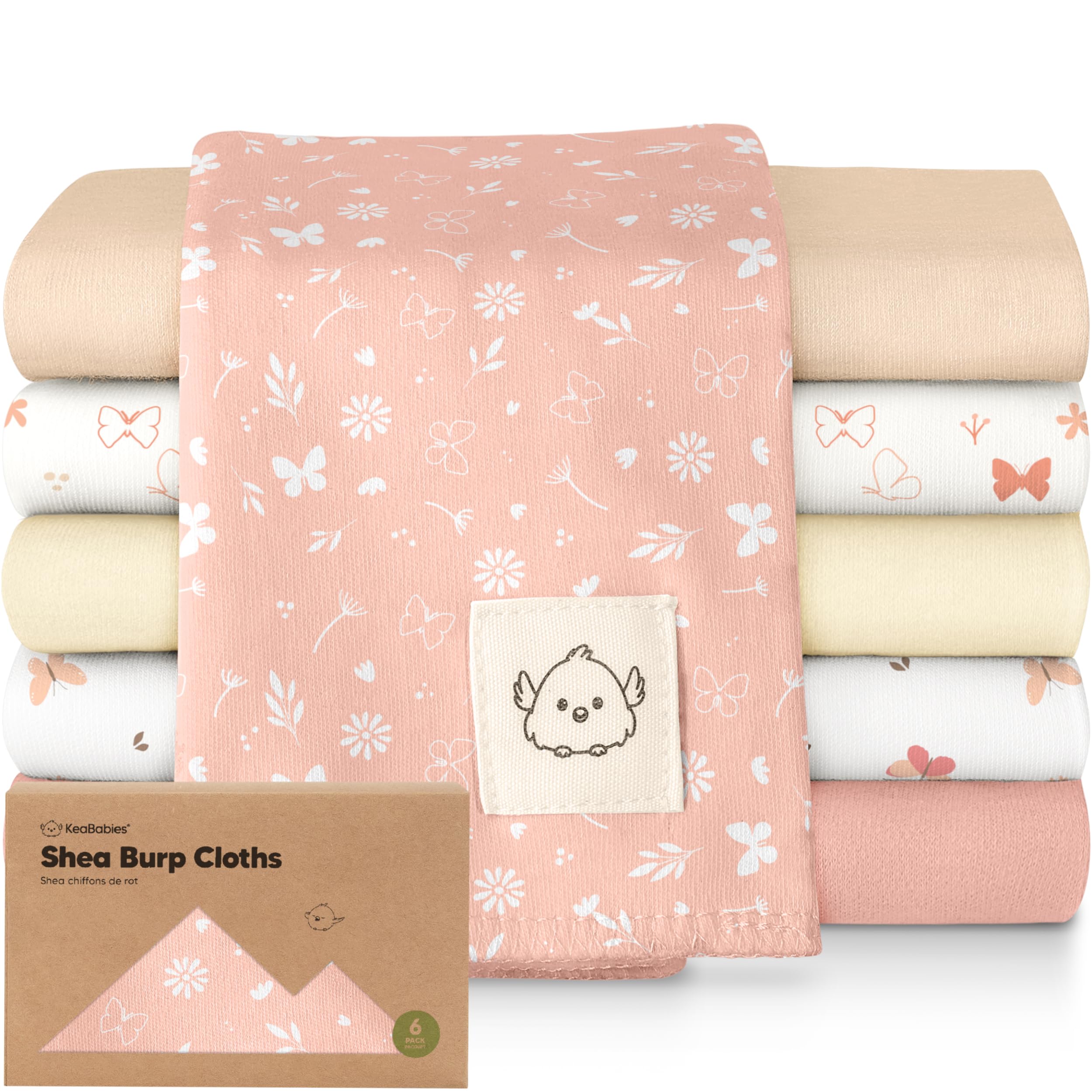 Photo 1 of Organic Burp Cloths Baby Boy, Girl - 6-Pack Large Cotton Burping Cloths for Babies, Spit Up Rags, Super Absorbent, Ultra Soft Newborn Rag, Gender Neutral, Machine Washable, Durable(Butterflies)