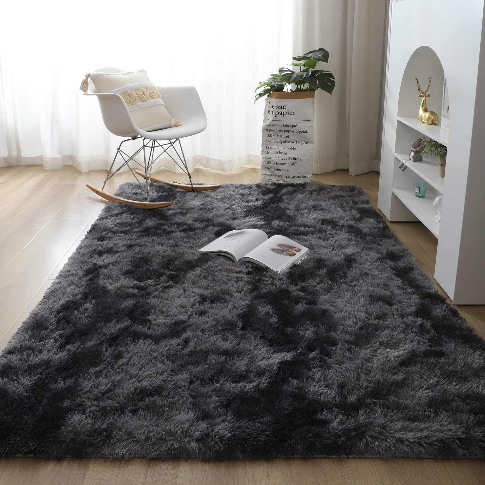 Offizon Soft Indoor Area Rugs, Smoothy Rugs 120x160 cm, Fluffy Large Rugs for Living Room, Bedrooms, Nursery Rug (Dark Grey)