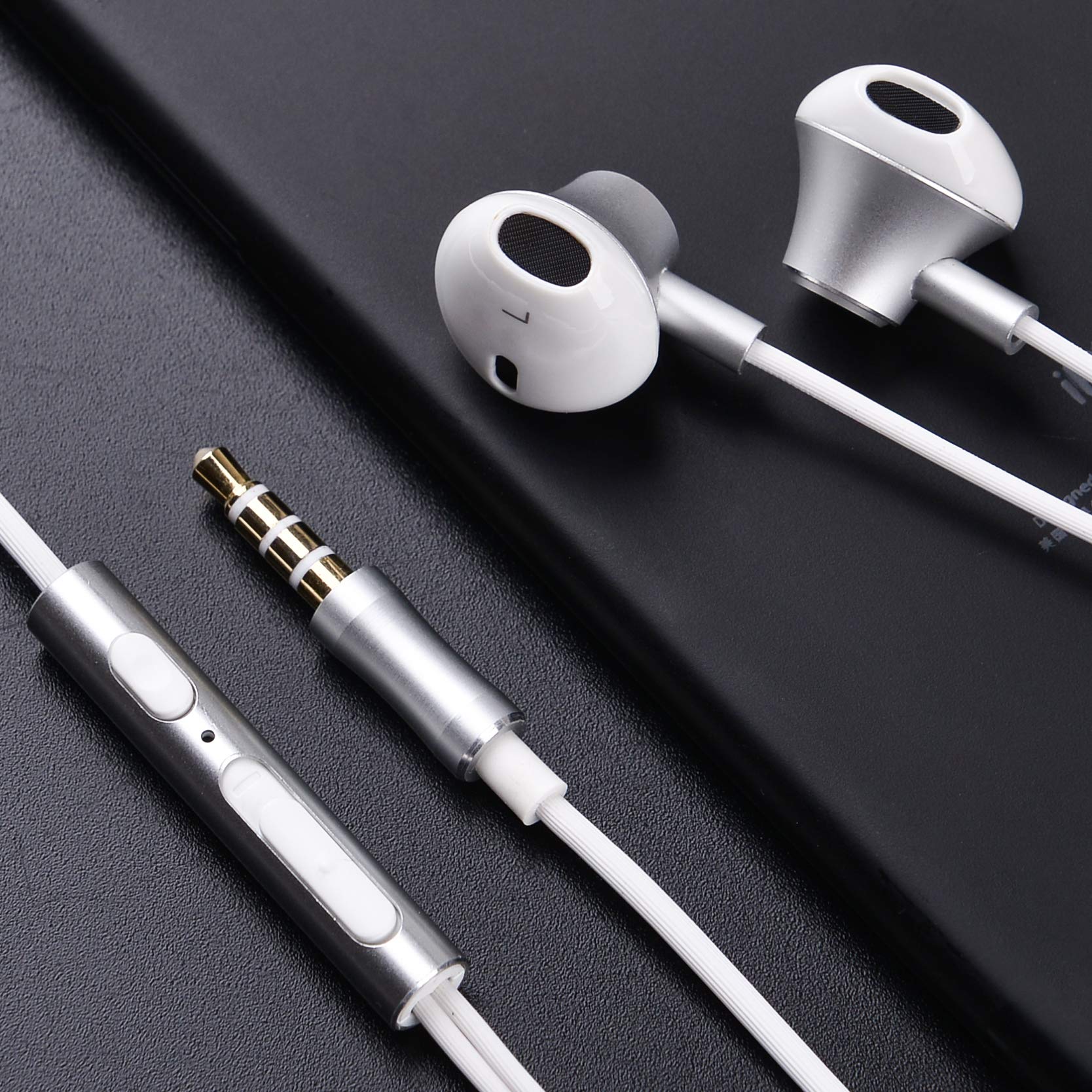 Noise Isolating In Ear Earphones Headphones with Microphone Pure Sound Powerful Bass Wired Earbuds Headset Compatible with iPhone iPad Samsung Honor Huawei Galaxy-(Gray)