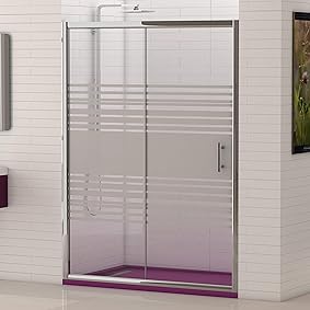 Mamparas de Ducha FRONTAL corredera - EstiloBaño® MIAMI - Fijo y Puerta corredera- SERIGRAFIA 2 hojas cristal templado - Varias Medidas Disponibles - Ancho 100 cm (adaptable 97 a 100 cm) 