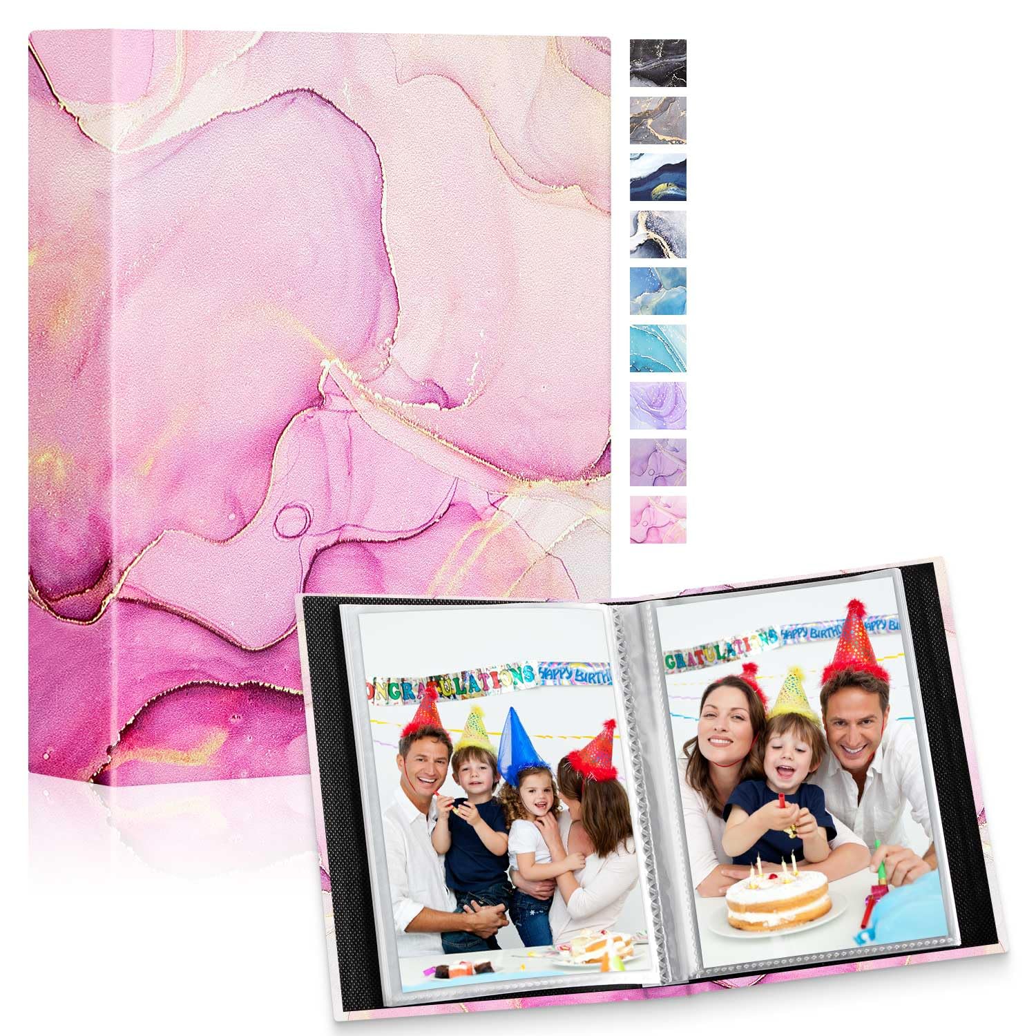 Lanpn Small Photo Albums 6x4 50 Pictures 2 Packs, Mini Capacity Leather Photo Book Pockets Set, Each Pack holds 50 Top Loader Vertical Pictures for Family Baby Kids Boy Girl Pink