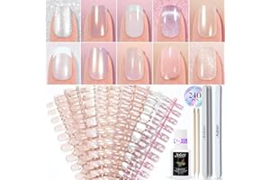 Press on Nails Short 10 Styles, Jofay Fashion 240Pcs Salon-Like Fake Nails with Cat Eye Nails & French Tip Press on Nails Designs, Artificial Acrylic Nails Gel Glue on Nails Stick on Nails for Women