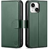 BoxCastle Compatible with iPhone 13 Genuine Leather Case Wallet with Card Holder,Women Men Real Leather Flip Folio RFID Blocking Credit Card Slots Kickstand Phone Cover,for Apple 13 6.1,Green