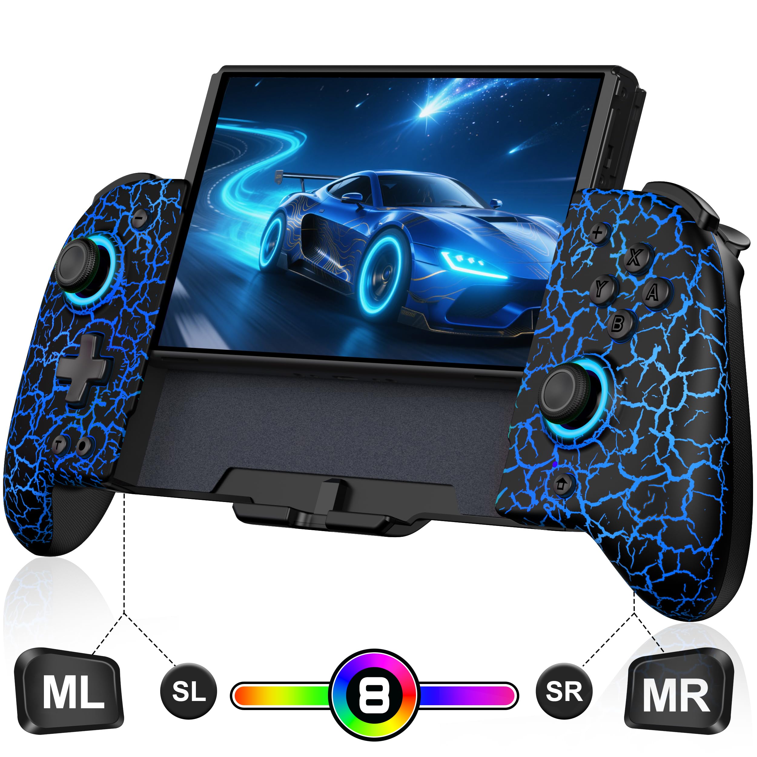Spican Switch Controllers for Nintendo Switch/OLED, Hall Effect Wireless Pro Controller One-Piece Joypad, Full-Size Ergonomic Handheld Mode Gamepads with 17 RGB Light/Battery/Turbo/Macro/4 Game Slot Image