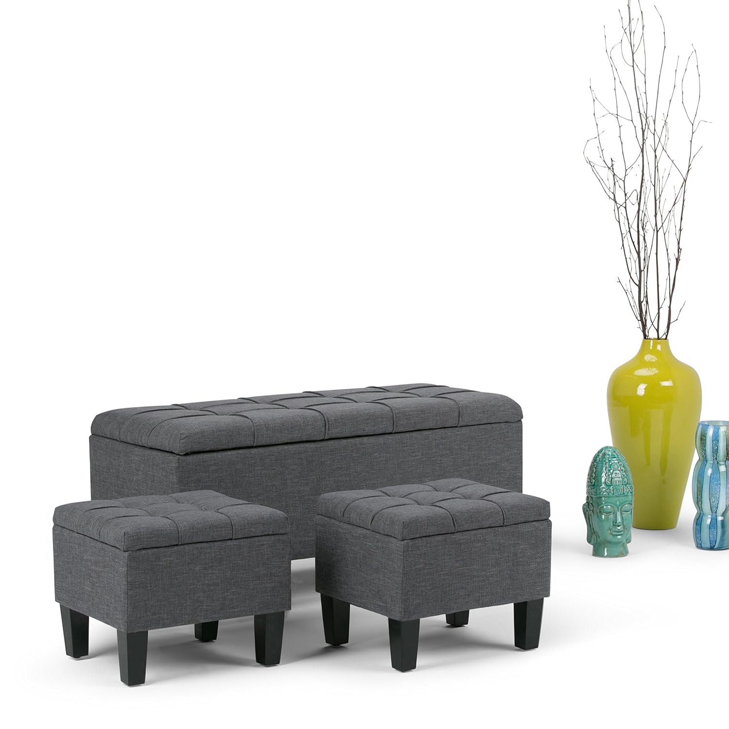 Simpli Home Axcot 287 Dwg Marcus 42 Inch Wide Traditional Square Table Ottoman In Grey Faux Air Leather Ottomans