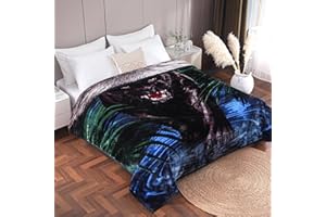 JYK Animal Print Blanket King 83'' x 91'', Thick and Warm Blanket for Winter, Soft Fuzzy Plush Bed Blanket King Size 5.7 LB, Soft Fuzzy Microfiberfy Blanket - Black Panther/Lion