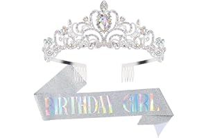 Birthday Crown and Sash for Girl,Gold "Birthday Girl" Sash & Rhinestone Tiara Set and Sashes for women's Birthday Decor