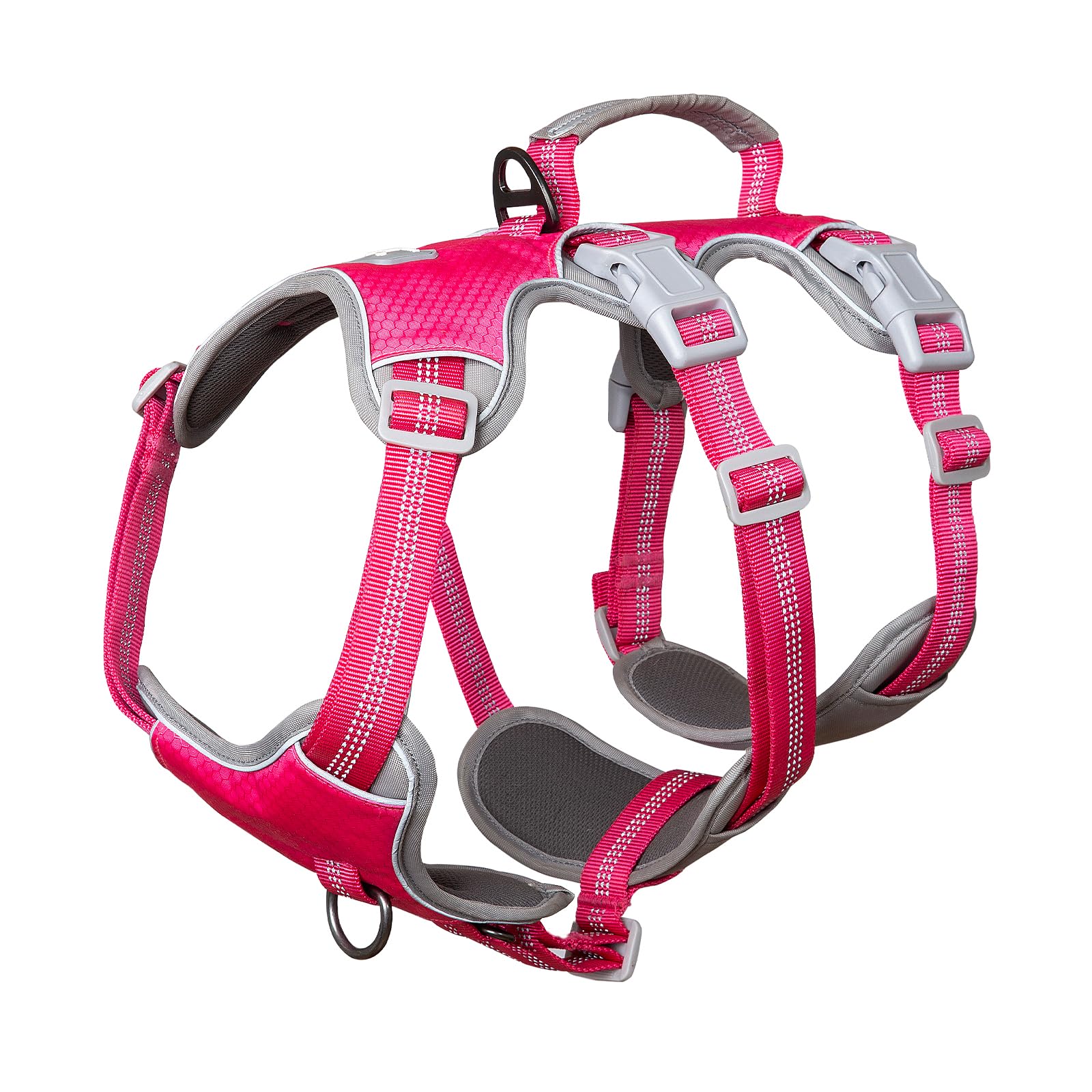 Huntboo Escape Proof Dog Harness Medium, Anti-Pull Dog Harness with Handle, Breathable, Adjustable Dog Harness Small, Reflective Harnesses for Large Dogs Outdoor, Walking, Training (Rose red, L)