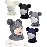 Cooraby 4 Pack Kids Winter Hat Scarf Knitted Beanie with Neck Pompom Fleece Lined Earflap for Baby Toddler Girls Boys