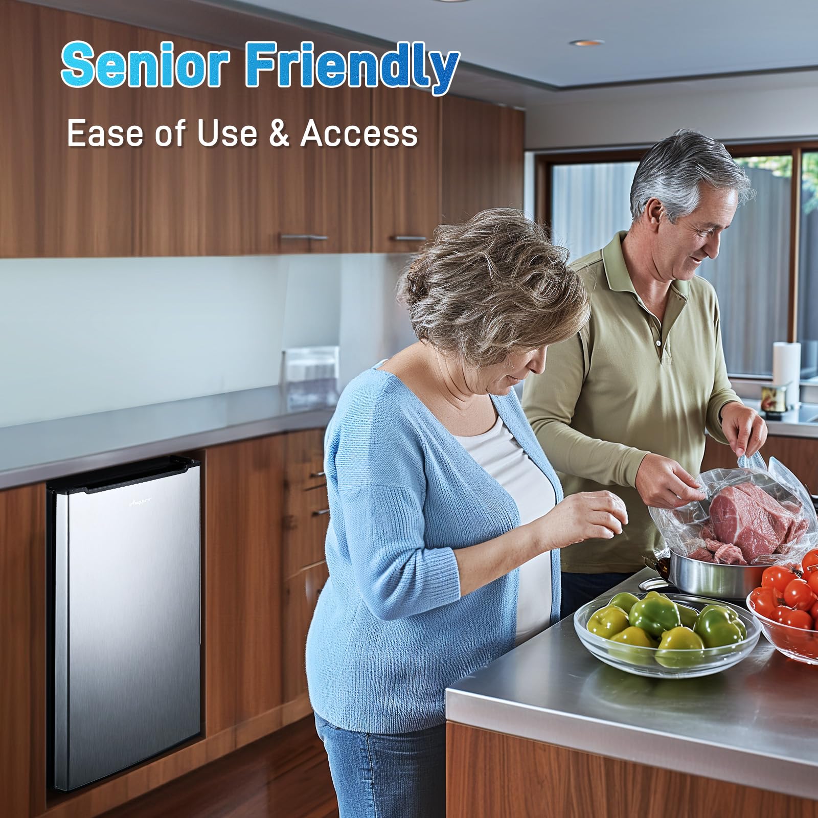 Anypro Compact Mini Upright Freezer 3 Cu.Ft with 3 Pull-down Drawer Doors and Adjustable Thermostat, Single Door Small Deep Standing Freezer Rapid Cooling for Home, Office, Dorm, Garage, Silver