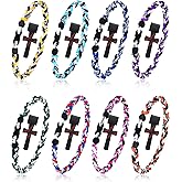 Ganeen 8 Pcs Baseball Necklace with Cross Pendant Three-braid Rope Tornado Necklace for Sports Baseball Theme Gift Baseballs Fan Rope Necklaces for Men 18 Inch