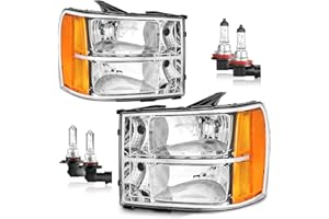 KarSpareHub Headlights Assembly for 07-13 GMC Sierra 1500/07-14 Sierra 2500 HD 3500 HD Headlamp Replacement Chrome Housing Dr