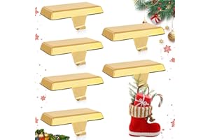 HOMJOY 6 Pack Metal Christmas Stocking Holders for Mantle Heavy Duty Stocking Hangers Stocking Hook Christmas Ornaments for Counter Tables Window Fireplace Mantle Decoration (Gold)