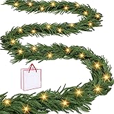 Deckit 15FT Christmas Garland with Lights 100LED Timer, Real Touch Norfolk Pine Garland +DIY Kit & Storage Bag for Mantle Stairs Railing Table Fireplace Wall Indoor Outdoor Holiday Decoration