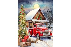 mrpwnle Diamond Painting Kits for Adults-Christmas Truck Diamond Art Kit for Adults Beginners 5D Diamond Painting Red Truck DIY Full Drill Christmas Diamond Painting Gem Art Crafts Kit 12x16in