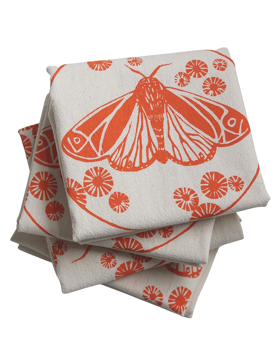 Set of Organic Cotton Butterfly Napkins in Orange Handmade