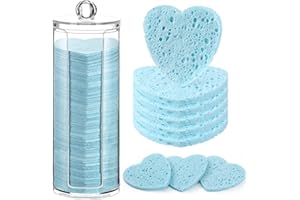 Sieral 120 Pcs Compressed Facial Sponges with Container Disposable Face Sponge Pads for Washing Face Cleansing Exfoliating Esthetician Makeup Removal(Heart,Light Blue)