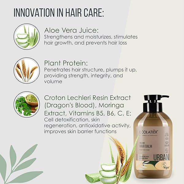 ECOLATIÈR VOLUME BOOSTING HAIR BALM FOR THIN HAIR – VOLUMIZING DEEP CONDITIONER, VEGAN AND SULFATE-FREE, HAIR TREATMENT FOR MEN & WOMEN, ADDS BODY AND SHINE, 98.6% NATURAL INGREDIENTS, 13.5 FL OZ