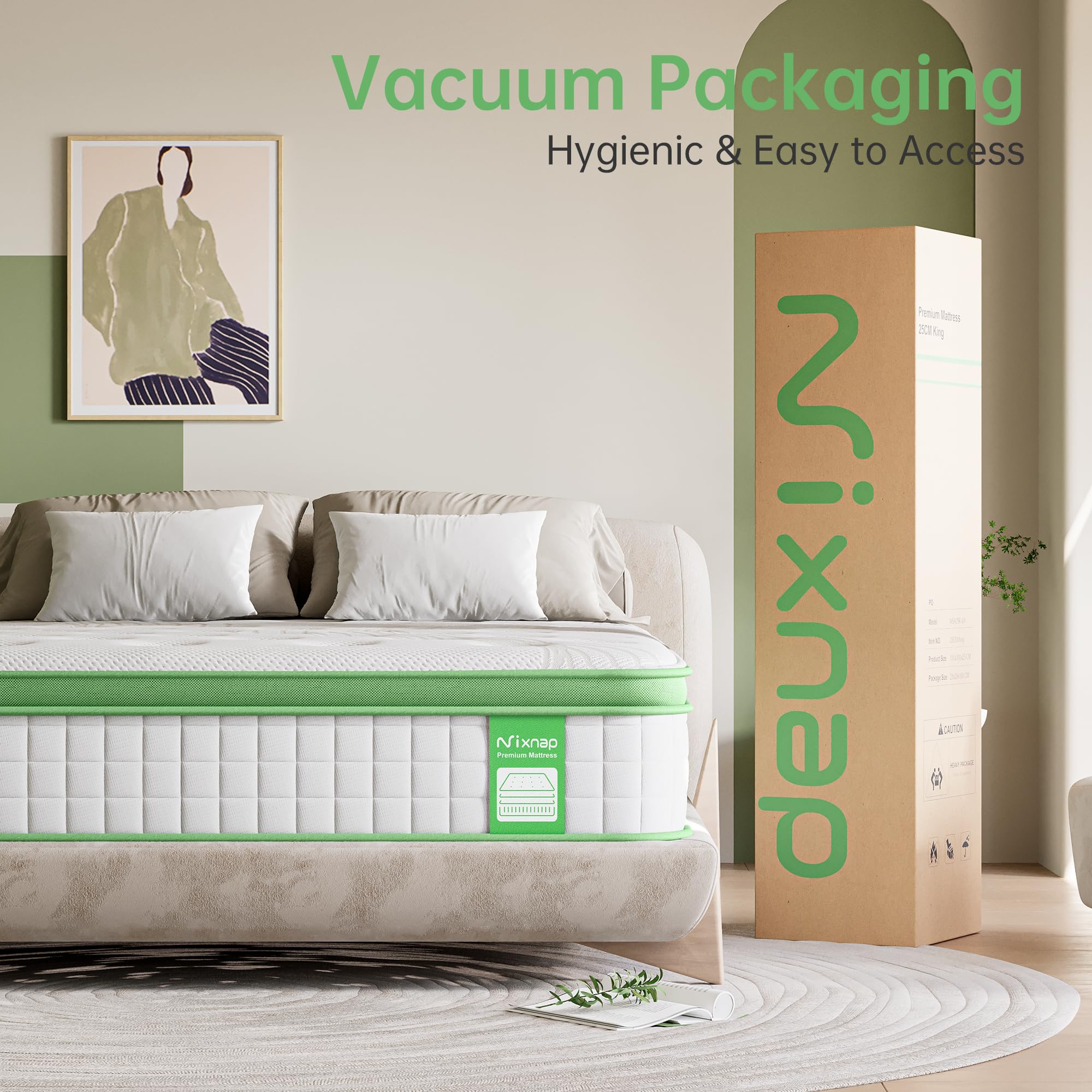 NIXNAP Double Size Mattress, 10 Inch Hybrid Mattress with Gel Memory Foam & Individually Pocket Spring, 9-Zone Orthopedic, Medium Firm for Pressure & Back Pain Relief, 135x190x25cm