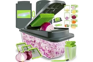 Kitexpert Vegetable Chopper,Onion Mincer,Dicer,Slicer with 8 Blades and Container with Lid,15-in-1 Multifunctional Vegetable Chopper,Home Essentials & Kitchen Gadgets, Salad Chopper.